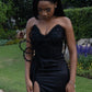 Black Strapless Pearls Prom Party Dress Formal Evening Dress    fg7522