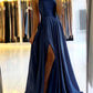 Women Prom Dress Spaghetti Strap Satin Slit Side Dress A-line Prom Dress      fg5428