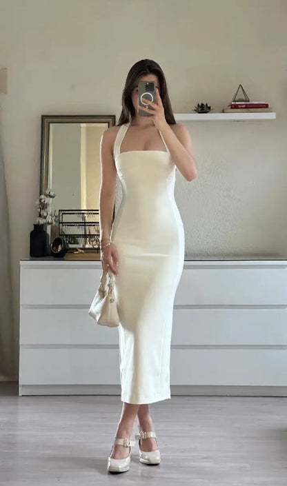 White Sheath Ankle Length Prom Dress Evening Dress      fg7418