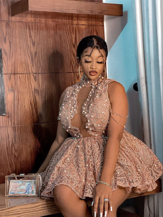 Sexy High Neck Birthday Outfit Short Evening Dress Short Party Dress Cocktail Dresses  fg8193