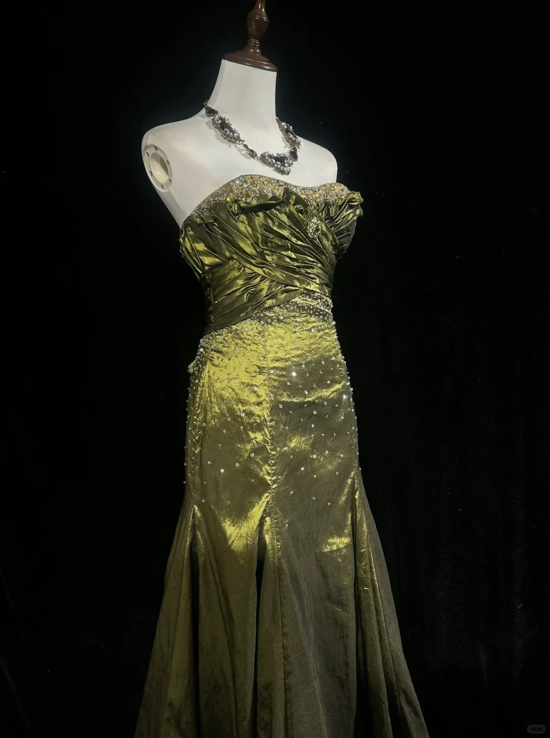 Vintage Green Strapless Long Prom Party Dress Long Evening Dress   fg8083
