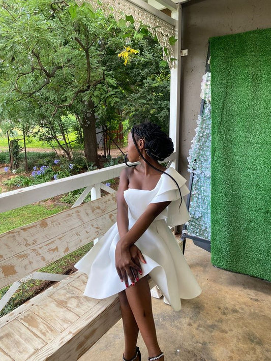 White One Shoulder A Line Homecoming Dress Short Party Dress    fg7722