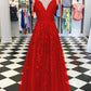 A-line/princess Sleeveless V-neck Floor-length Applique Tulle Dresses Prom Dress      fg5403