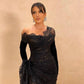Modern evening dresses long black | Lace prom dresses with sleeves     fg5160