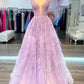 A-line V Neck Sleeveless Long/Floor-Length Lace Prom Dress With Beading      fg5399