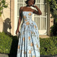Elegant Printed Long Dress Women Square Neck A-line Robe Beach Holiday Style Long Party Dress     fg8120