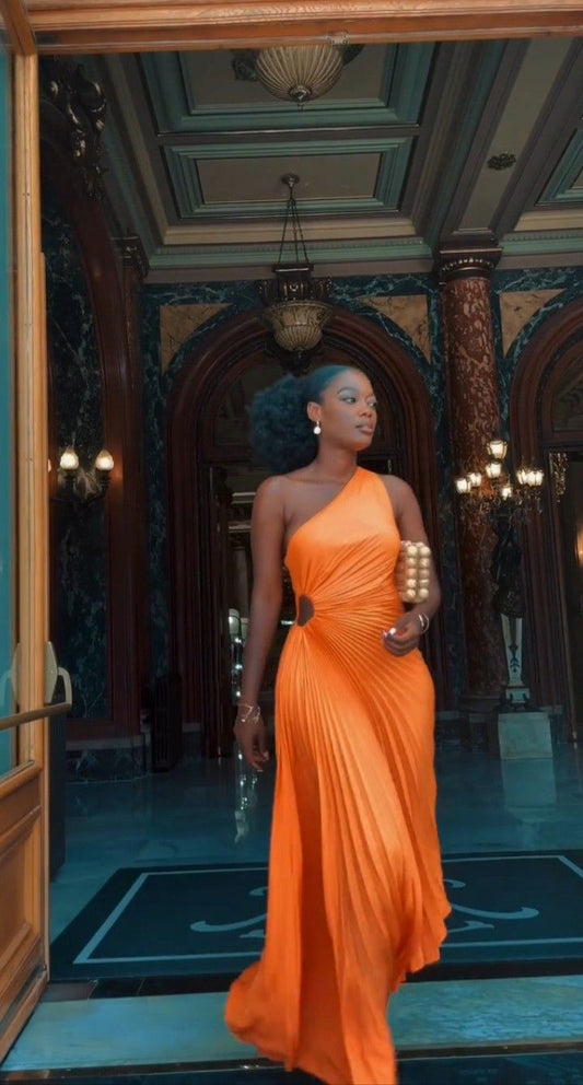 One Shoulder Orange Party Dress Evening Prom Dress Custom Made   fg7459