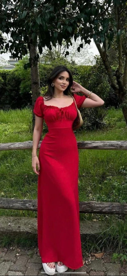Red Party Dress Long Evening Dress Vintage Prom Dress    fg8144