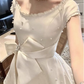Pearl Satin A-Line Birthday Dress Bow Homecoming Dress fg8291