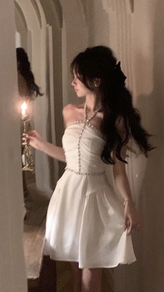 A Line White Halter Homecoming Dress Short Evening Dress Cocktail Dresses Short Party Dress   fg7905