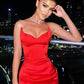 Red strapless sexy party evening dress    fg5801