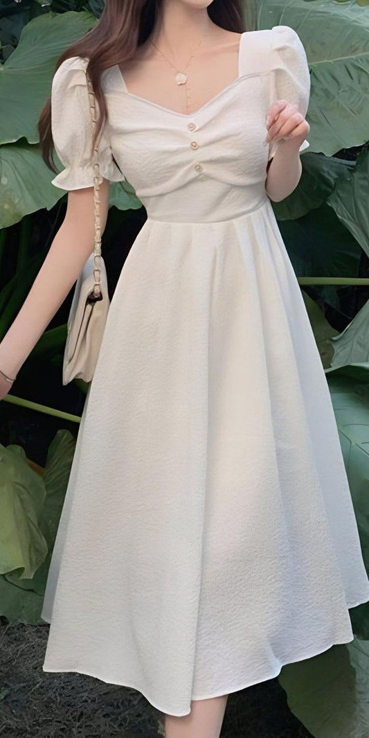 A Line White Short Sleeves Evening Gowns, Party Prom Dress    fg7464