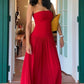 Red Strapless A-Line Long Party Dress Wedding Guest Dress       fg7403