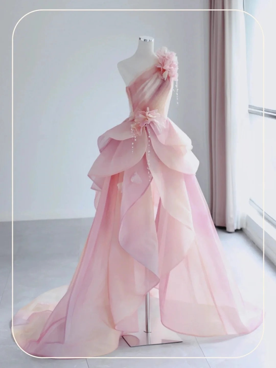 Elegant Formal Dress with 3D Flowers, A-Line Evening Party Dress  fg7527