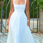 Simple White Satin A-Line Evening Dress Ankle Length Prom Dresses       fg7413