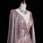 Luxury A-line Evening Prom Dress Long Sleeve V-neck Shiny Custom Made Party Gowns   fg7452