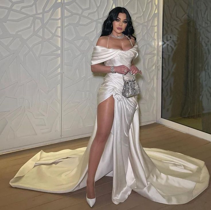 Vintage long satin pleated dress for women, elegant evening dress     fg7491