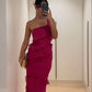 Sexy Sheath One Shoulder Chiffon Hot Pink Prom Dresses           fg6375