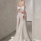Off-The-Shoulder Satin High Split Twist Front Train Dresses For Wedding     fg6444