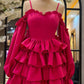Spaghetti Straps Ruffled Long Sleeves Layers Homecoming Dress       fg6594