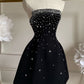 Strapless Sleeveless Beaded Satin A-Line Mini Homecoming Dress     fg6108