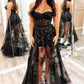 Sheer Lace Applique Prom Dresses Strapless Formal Gown         fg6666