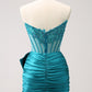 Tight Strapless Pleated Short Homecoming Dress with Bow      fg6263