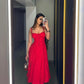 Elegant A Line Midi Dress Sexy Spaghetti Strap Red Holiday Party Dresses         fg6795