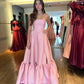 Elegant Pink Satin Strapless Evening Dress Women A-Line Prom Dress Simple Formal Occasion Dress Party Dress       fg6300