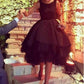 A-Line Black Tulle Backless Knee Length Homecoming Dress    fg6131