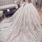 Ball Gown Wedding Dresses Off Shoulder Chapel Train Lace Tulle Short Sleeve Formal Luxurious with Appliques     fg5397