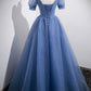 Tulle Lace Floor Length Prom Dress, Short Sleeve Evening Dress      fg6424