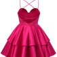 Satin Homecoming Dress Sweetheart Neck Tiered Short Graduation Dresses      fg6044