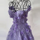 Lilac Sweetheart 3D Flowers Lace Applique Prom Dresses,Tulle Evening Dress          fg3153