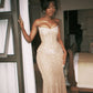 Champagne Strapless Mermaid Prom Dresses Formal Evening Dress  fg7596