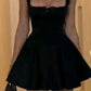 A Line Black Cocktail Dress Short Party Dress Homecoming Dress      fg7521