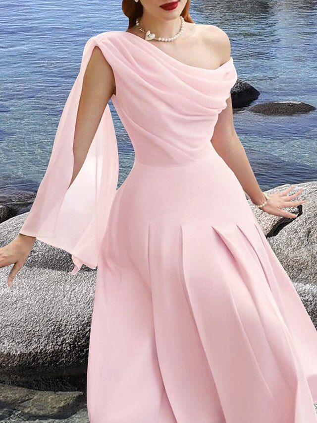 A-Line Cocktail Dresses Elegant Dress Wedding Guest Tea Length Sleeveless Cowl Neck Chiffon Prom Party Dress    fg7773