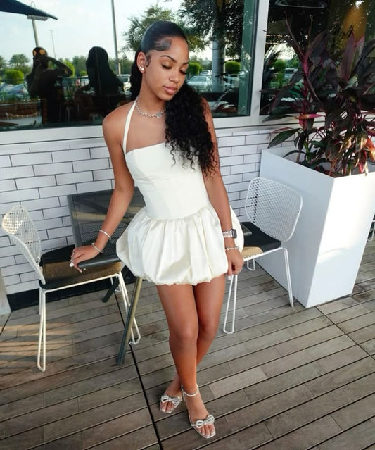 White Birthday Dress Homecoming Dress Short Party Dress    fg7733