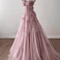 Lilac Sweetheart 3D Flowers Lace Applique Prom Dresses,Tulle Evening Dress          fg3153