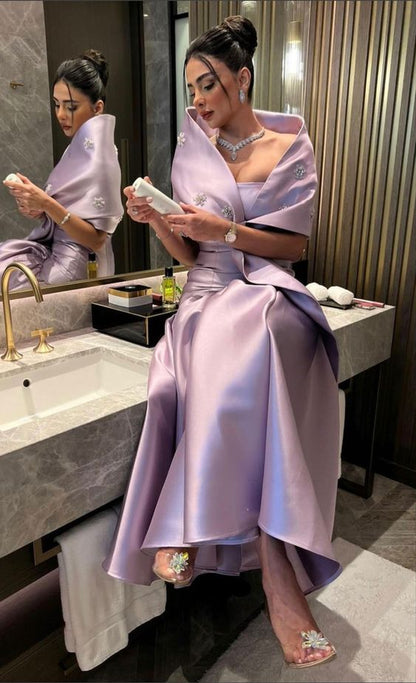 Elegant Satin Evening Dress for Women 2 Piece Strapless Formal Dresses     fg5987