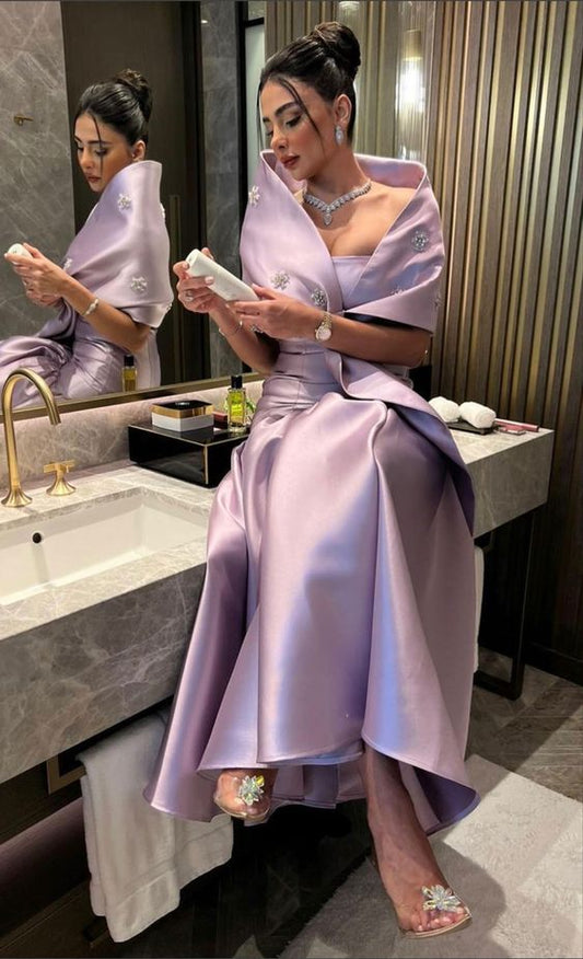 Elegant Satin Evening Dress for Women 2 Piece Strapless Formal Dresses     fg5987