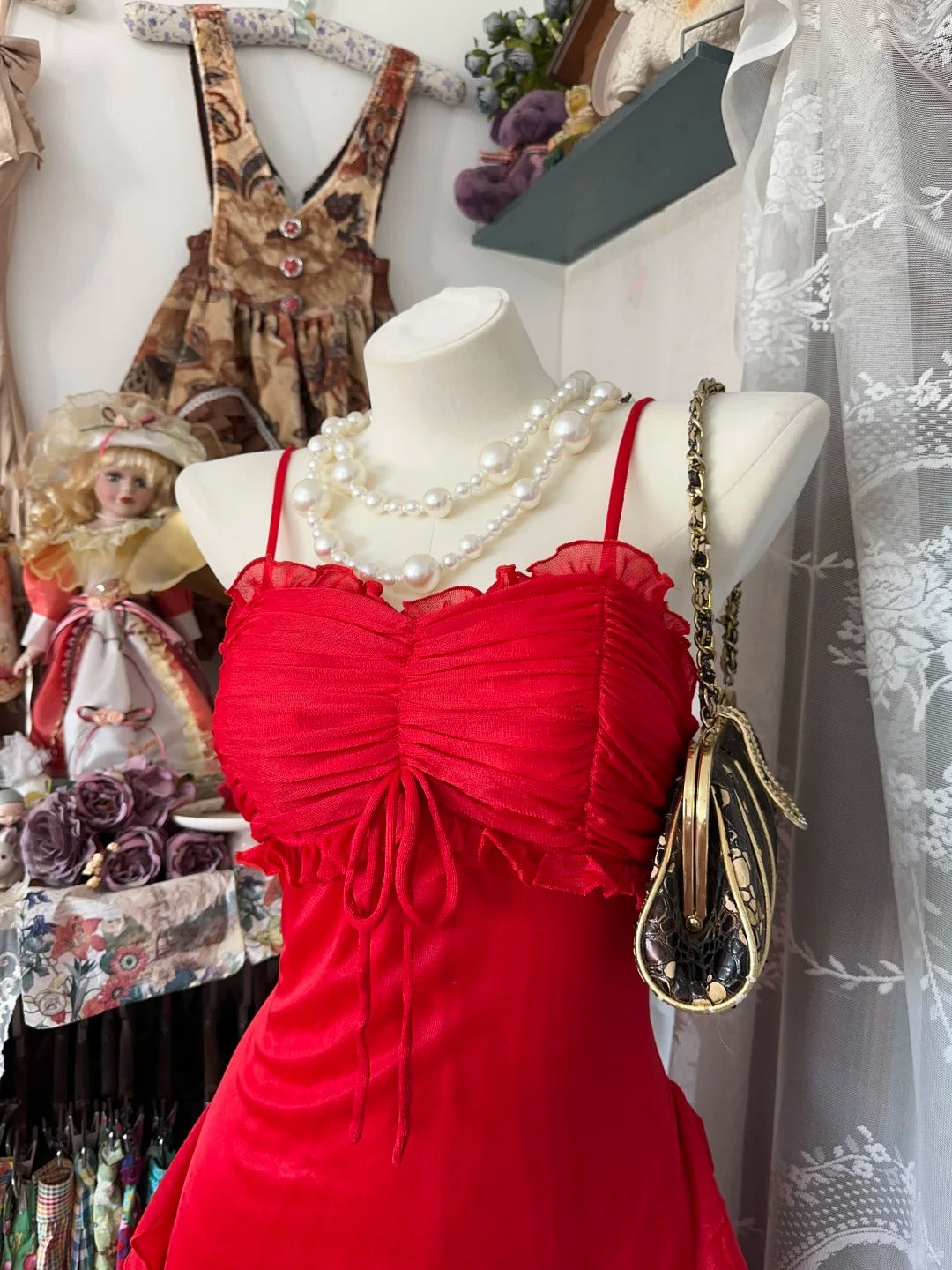 Red Party Dress Long Evening Dress Vintage Prom Dress    fg8130