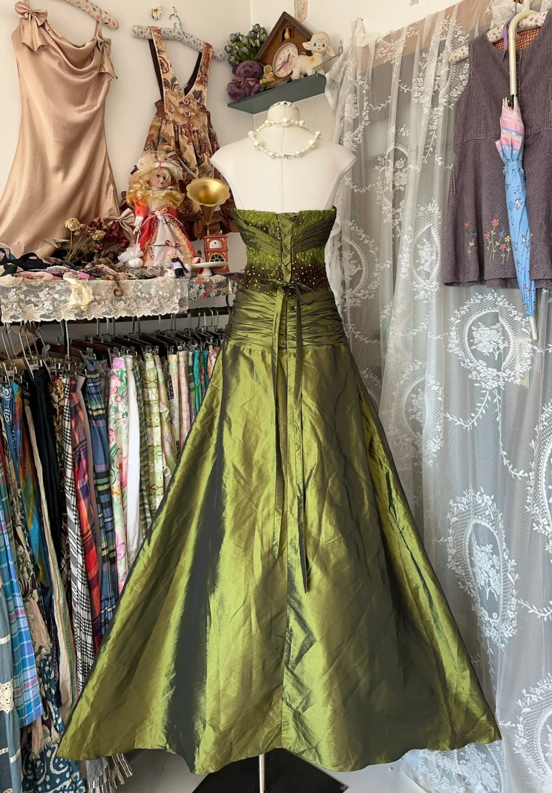 A Line Green Strapless Vintage Prom Dress Long Evening Dress   fg8037