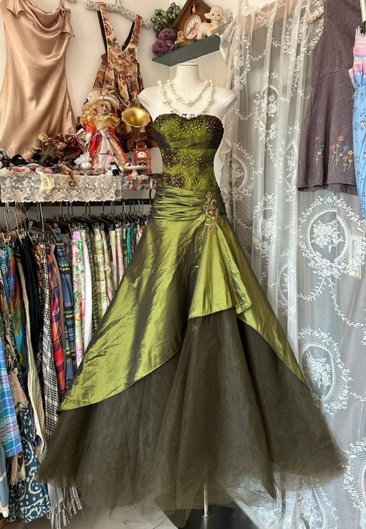 A Line Green Strapless Vintage Prom Dress Long Evening Dress   fg8037
