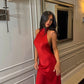 Red Long Formal Dress Satin Evening Dresses     fg7671
