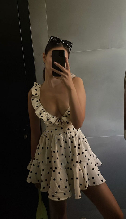 Sexy Black Polka Dots Short Evening Dress Short Party Dress    fg7811