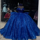 Royal Blue Quinceanera Dresses Off the Shoulder Shinny Tull Sweet 16 Vestidos   fg7510