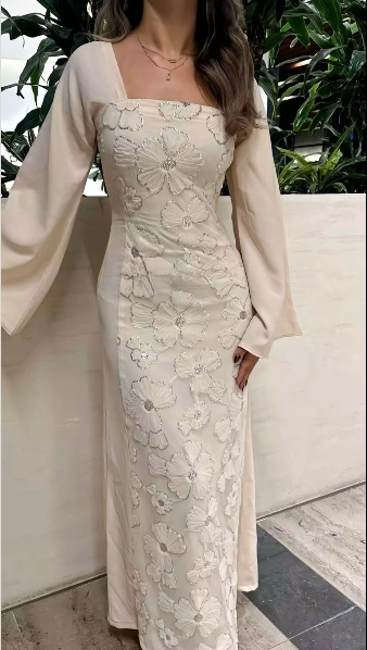 Square Neck Long Sleeves Prom Dresses Formal Evening Dress  fg7597