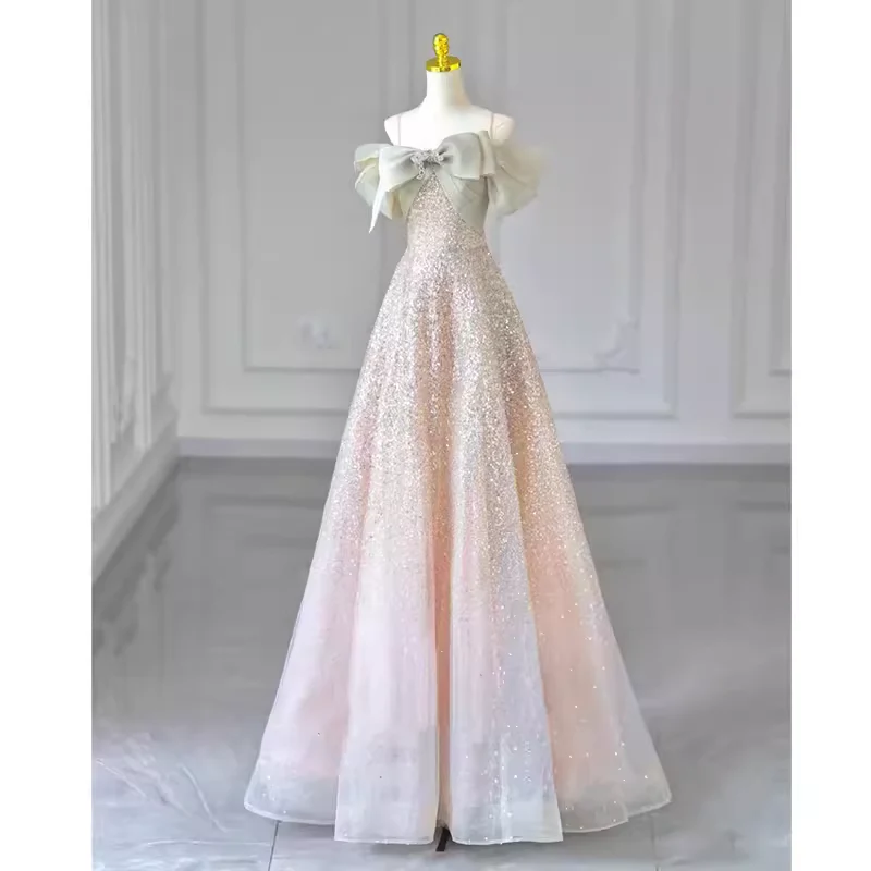 A line Straps Sequin Long Evening Dress Prom Dress  fg8581