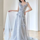 A line Straps Sequin Beads Long Evening Dress Prom Dresses With Flowers  fg8586